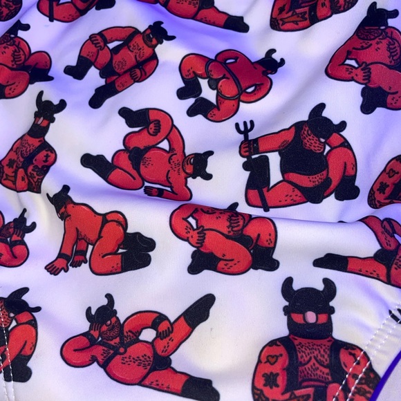 Lustern LA men’s Swimsuit Brief Cartoon Print Leather Daddy Sexy M NWT white - Picture 3 of 3